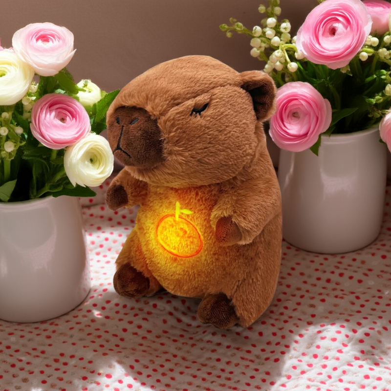 Capivara de pelúcia com som e luz, recheado com abraço!