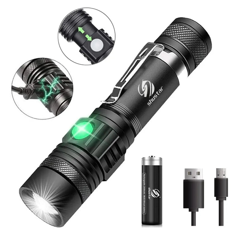 Lanterna Tática T6 Recarregável com Zoom