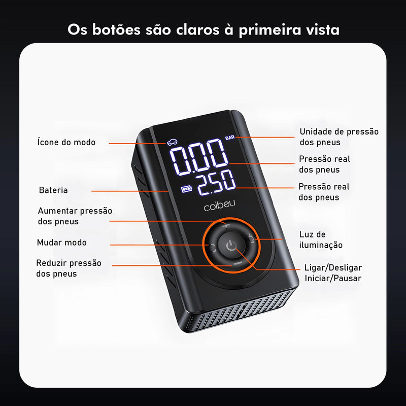 Bomba de ar portátil - carro/bicicleta/motocicleta - LED - Powerbank