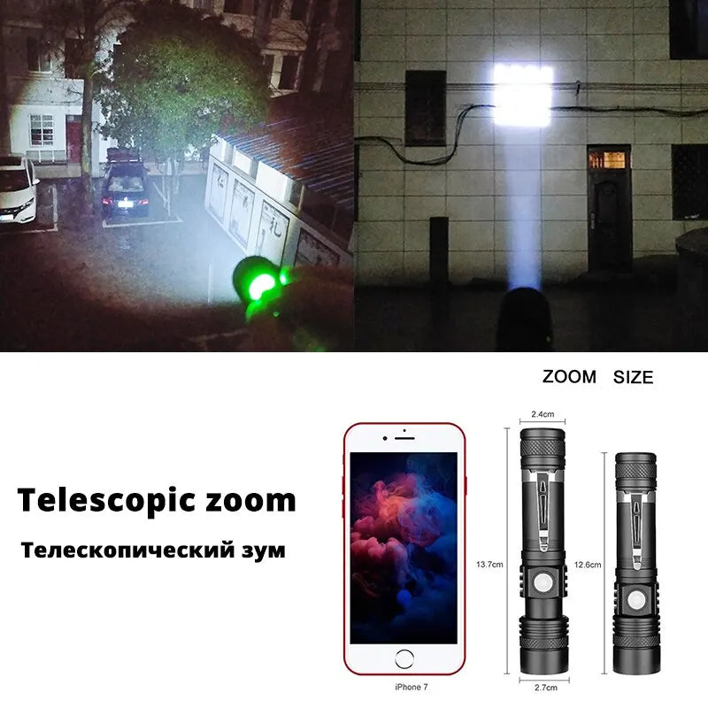 Lanterna Tática T6 Recarregável com Zoom