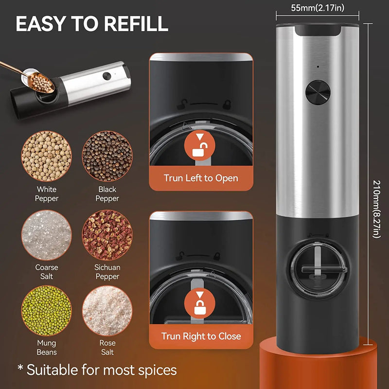 Moedor de sal e pimenta elétrico - com aspereza ajustável  *USB*