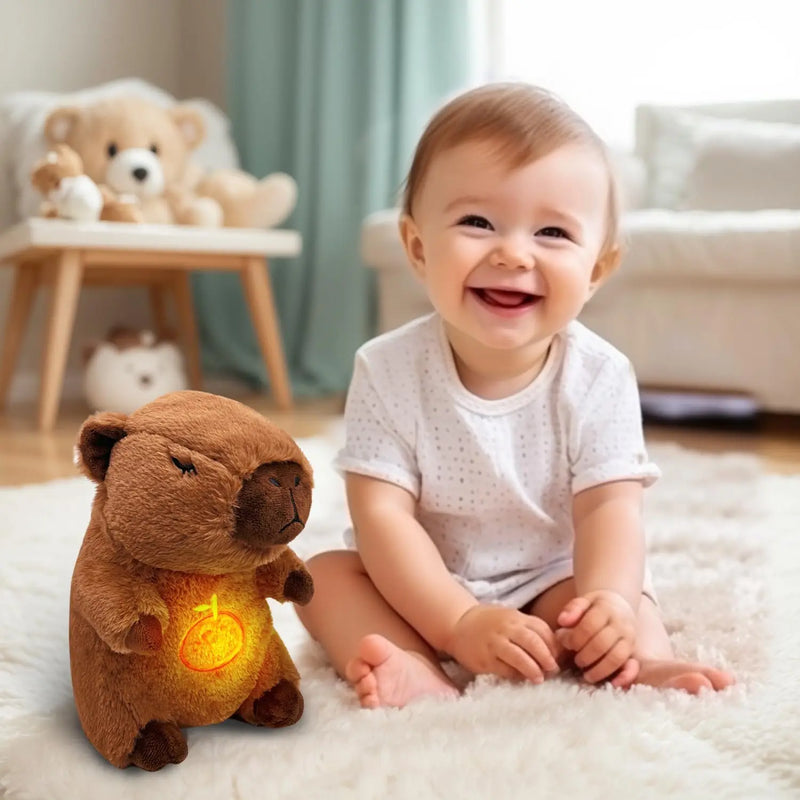 Capivara de pelúcia com som e luz, recheado com abraço!