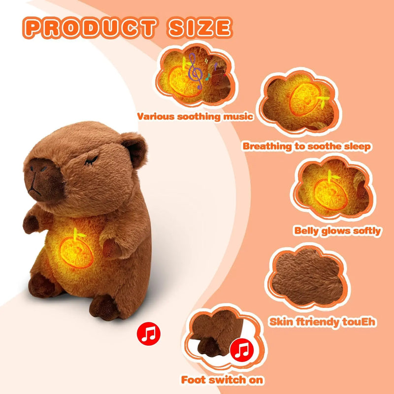 Capivara de pelúcia com som e luz, recheado com abraço!