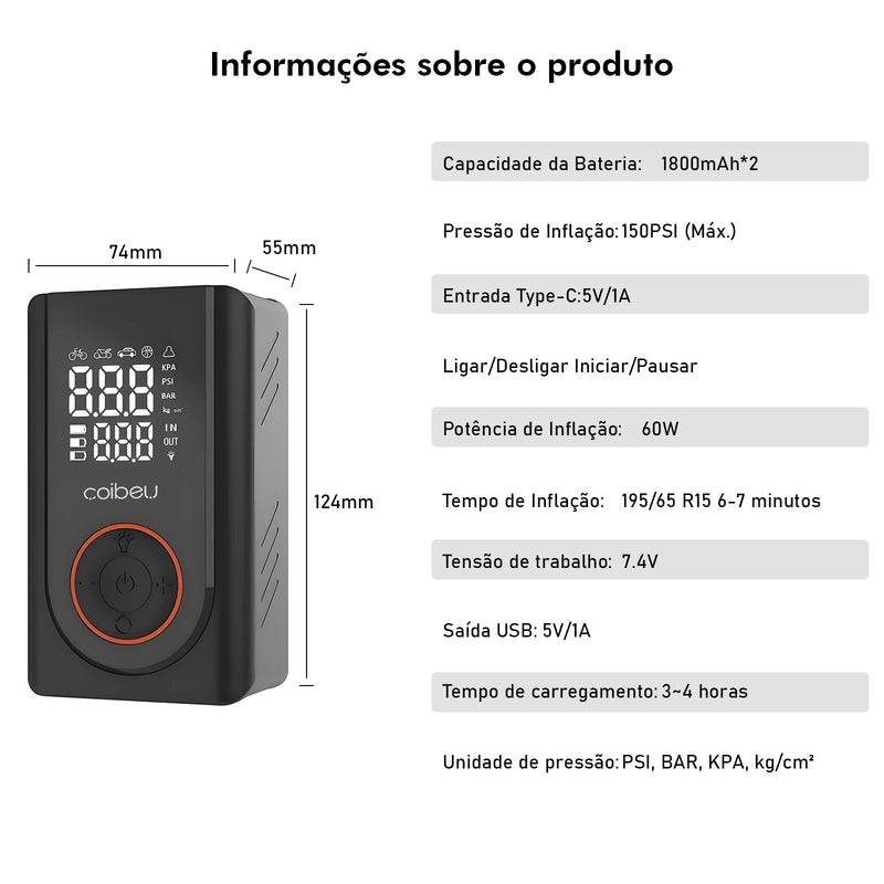 Bomba de ar portátil - carro/bicicleta/motocicleta - LED - Powerbank